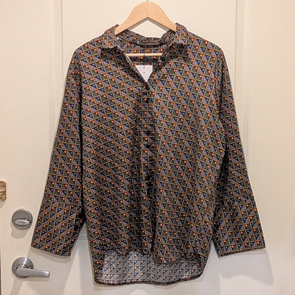 NWT Khaadi M 100% Cotton Oversized Bright Patterned Collared Shirt